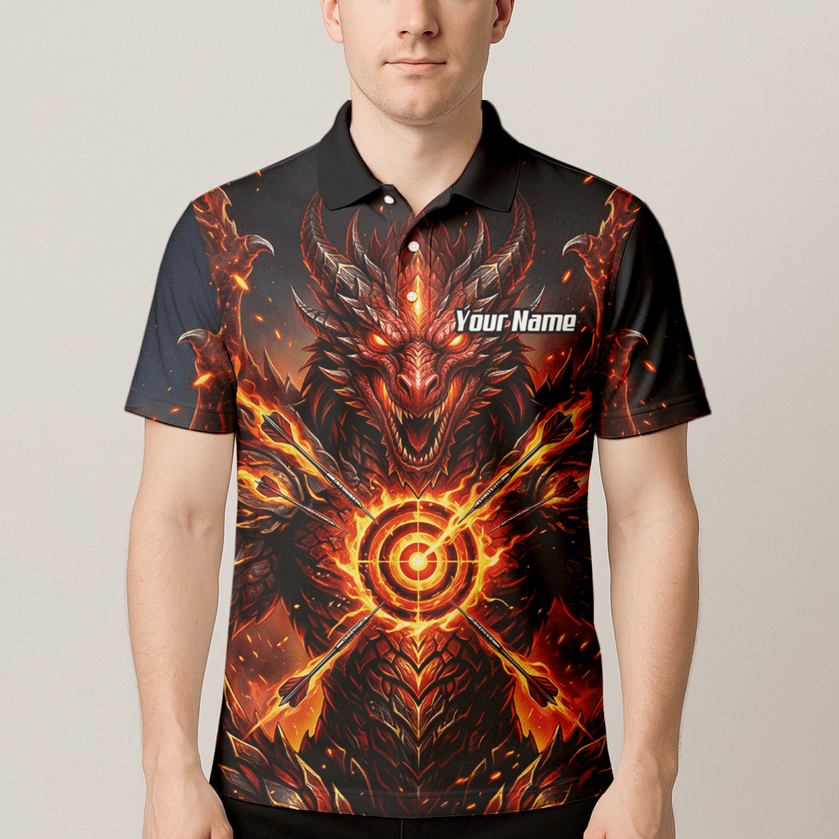 Dart Trikot Herren – Design Feuer - Drache in Schwarz und Rot P4508 - Outfitsuche