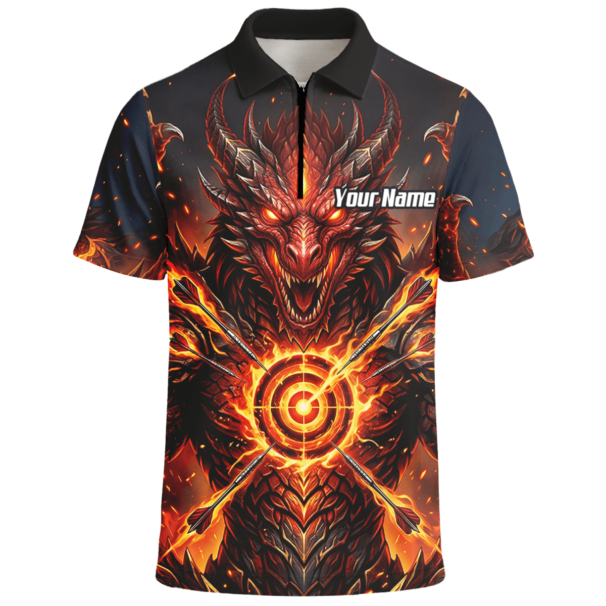 Dart Trikot Herren – Design Feuer - Drache in Schwarz und Rot P4508 - Outfitsuche
