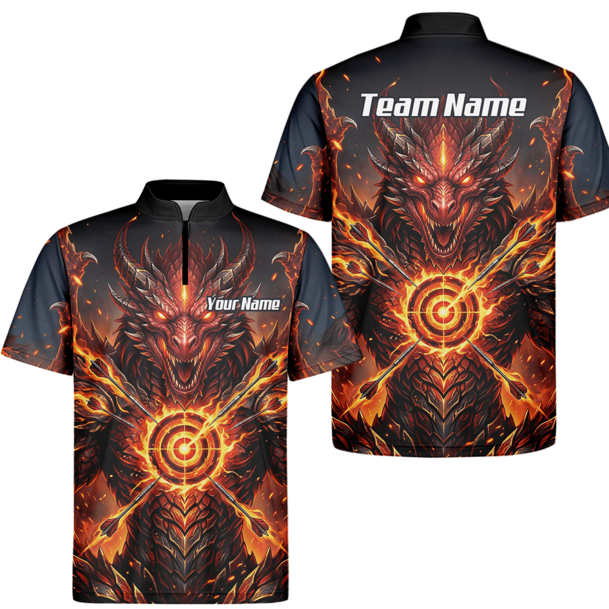 Dart Trikot Herren – Design Feuer - Drache in Schwarz und Rot P4508 - Outfitsuche