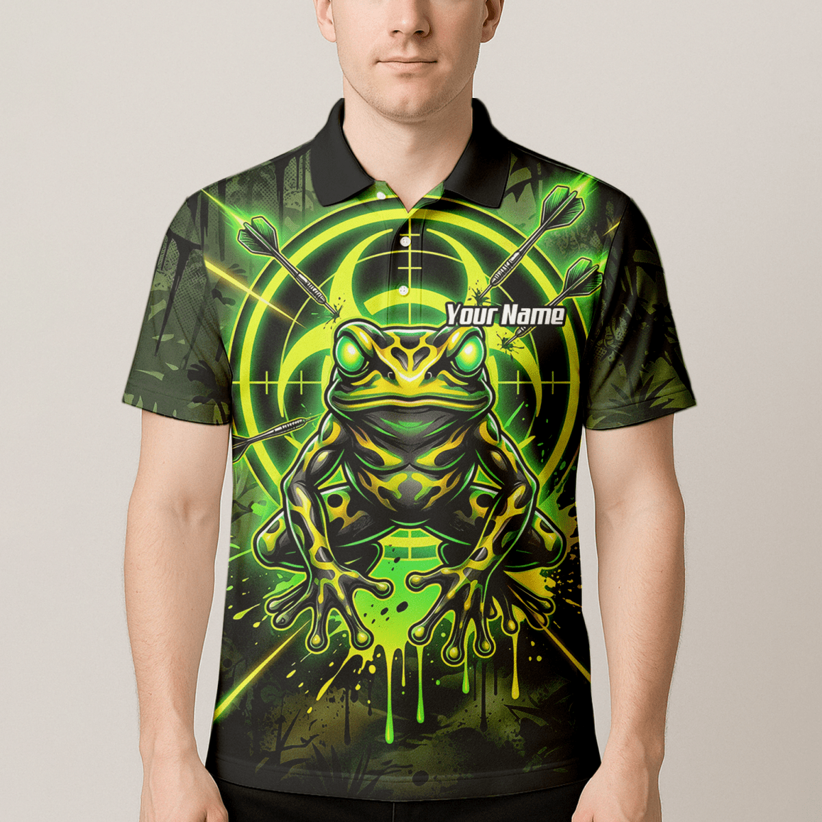 Dart Trikot Herren – Design Giftfrosch & Zielscheibe Neon Grün N6854 - Outfitsuche