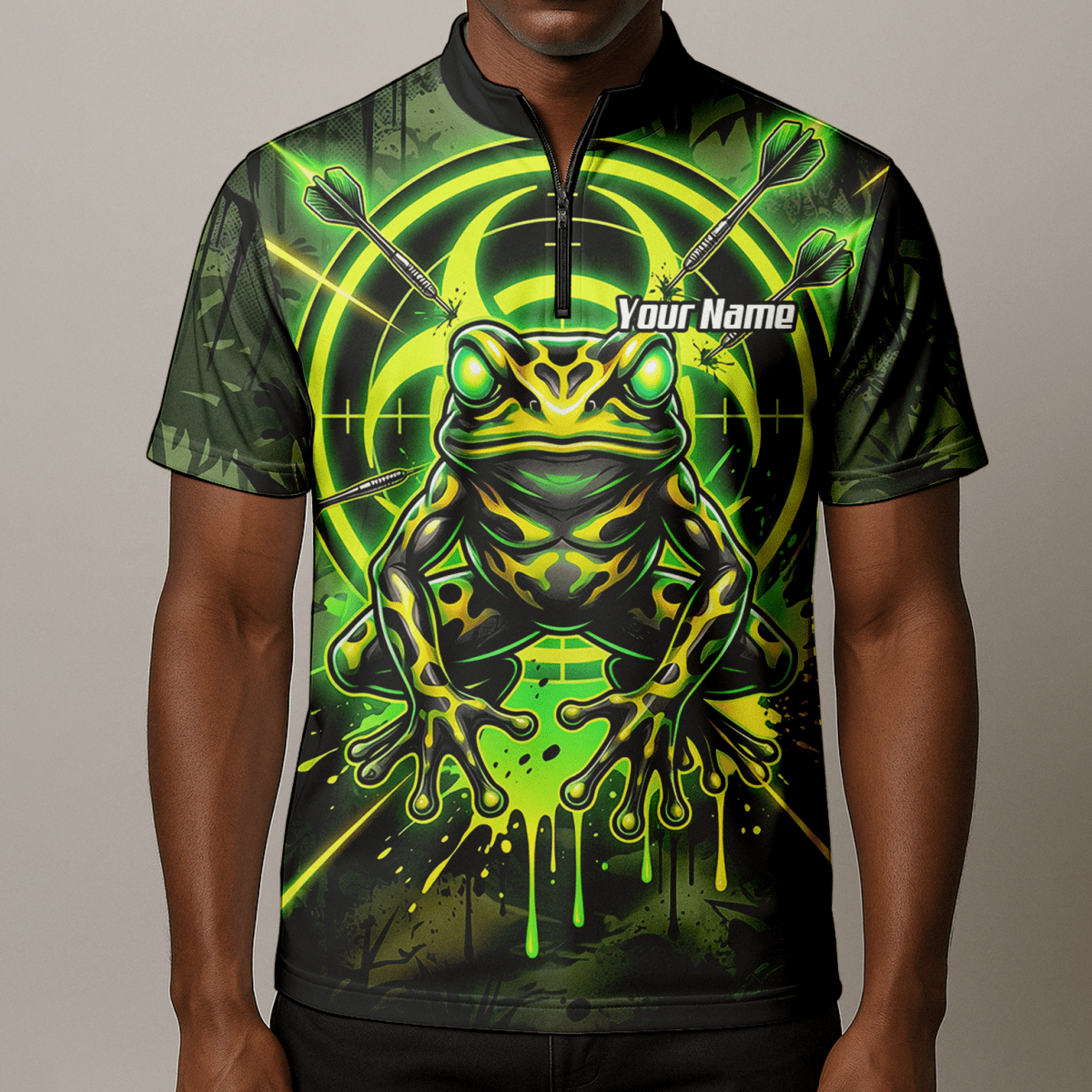 Dart Trikot Herren – Design Giftfrosch & Zielscheibe Neon Grün N6854 - Outfitsuche