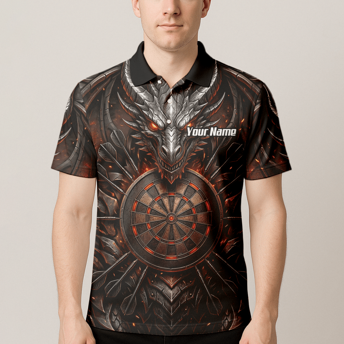 Dart Trikot Herren – Drachen & Dartboard Motiv, Schwarz - Rot J1144 - Outfitsuche