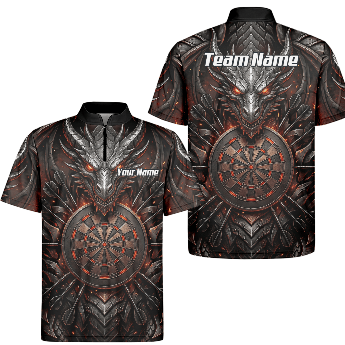 Dart Trikot Herren – Drachen & Dartboard Motiv, Schwarz - Rot J1144 - Outfitsuche
