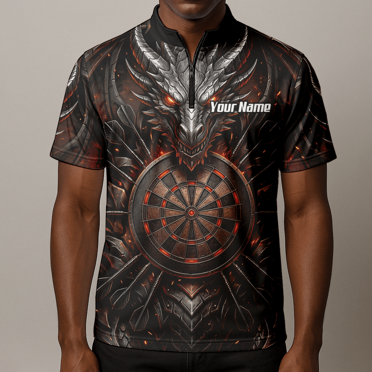 Dart Trikot Herren – Drachen & Dartboard Motiv, Schwarz - Rot J1144 - Outfitsuche