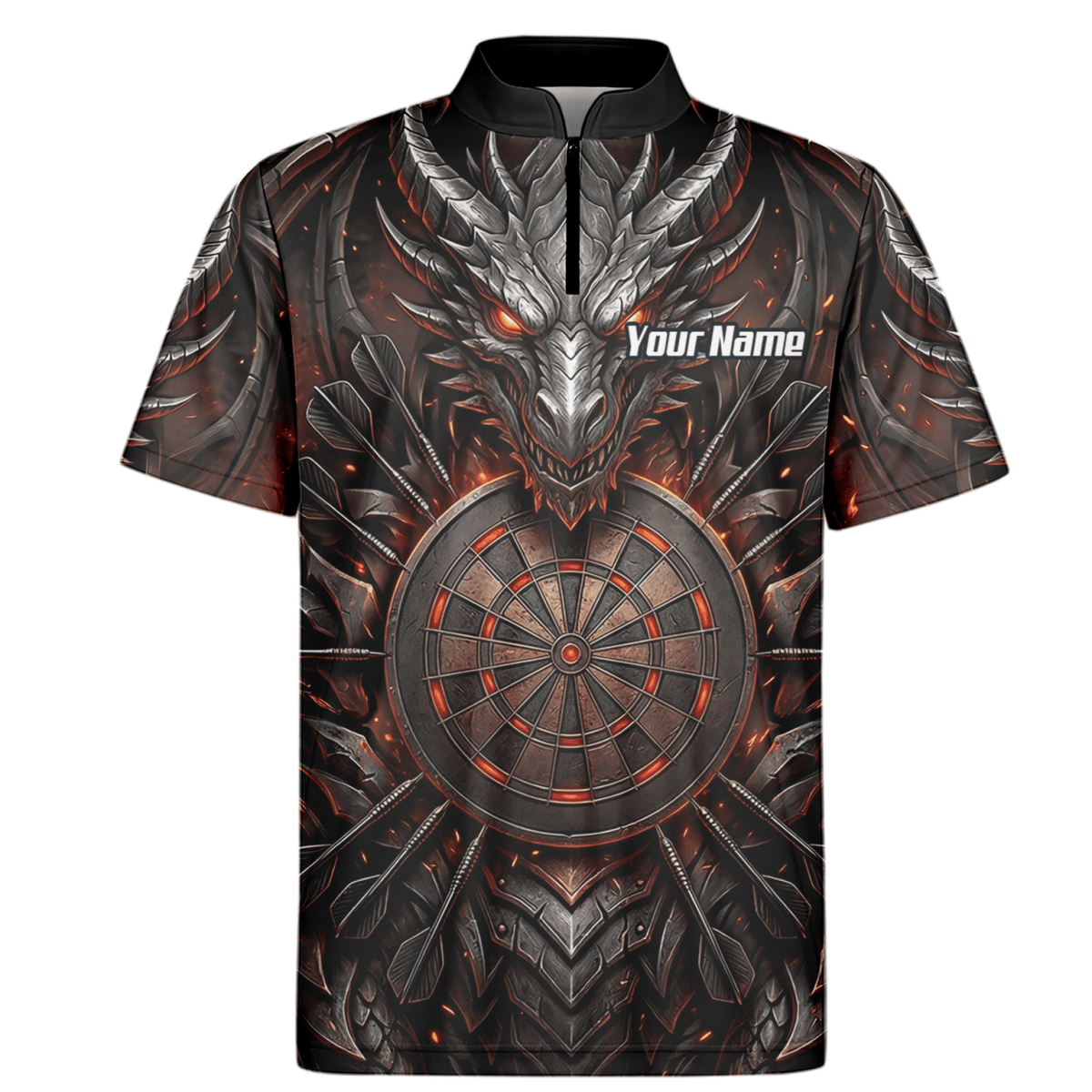 Dart Trikot Herren – Drachen & Dartboard Motiv, Schwarz - Rot J1144 - Outfitsuche