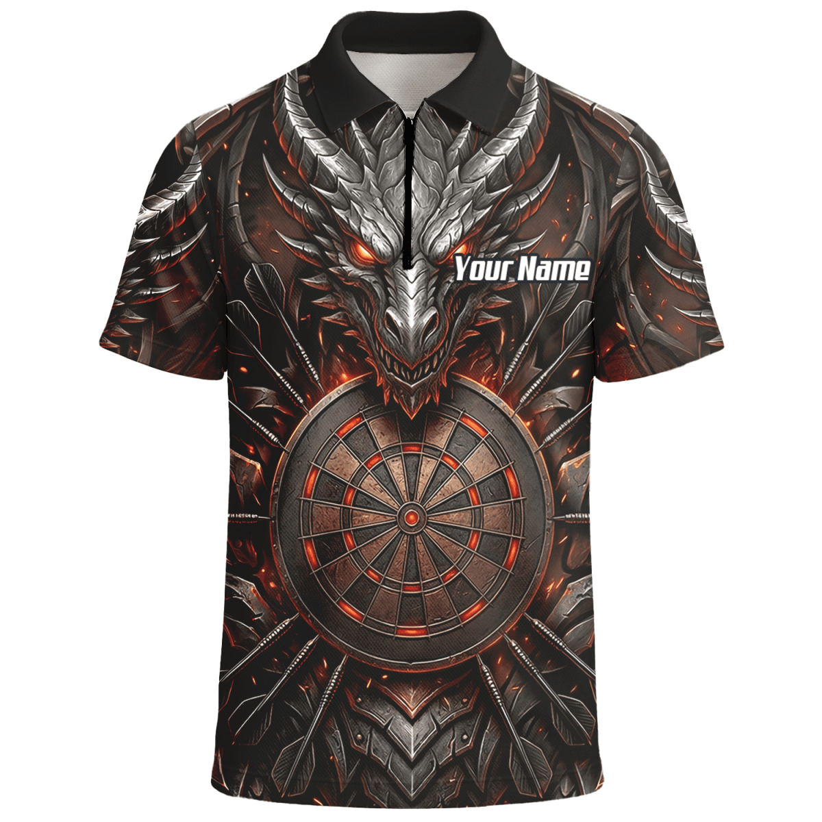Dart Trikot Herren – Drachen & Dartboard Motiv, Schwarz - Rot J1144 - Outfitsuche
