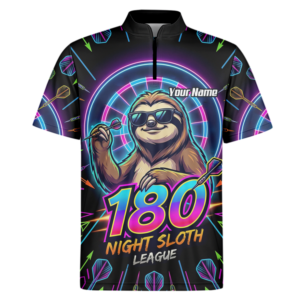 Dart Trikot Herren – Faultier 180 Night Sloth Neon Design Schwarz I5226 - Outfitsuche