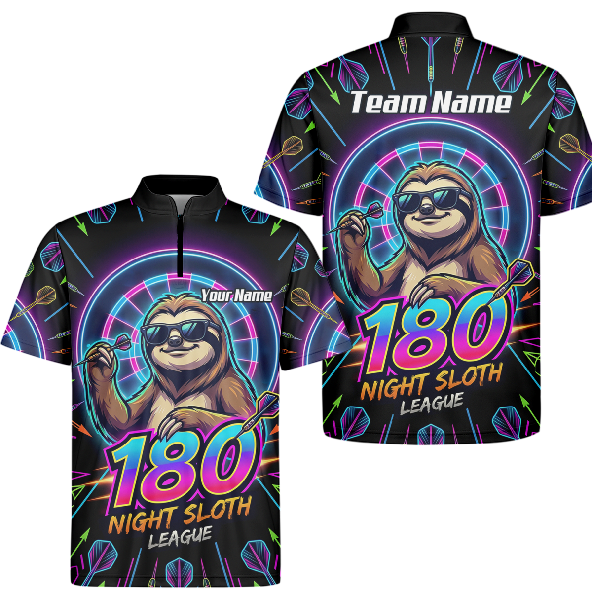 Dart Trikot Herren – Faultier 180 Night Sloth Neon Design Schwarz I5226 - Outfitsuche