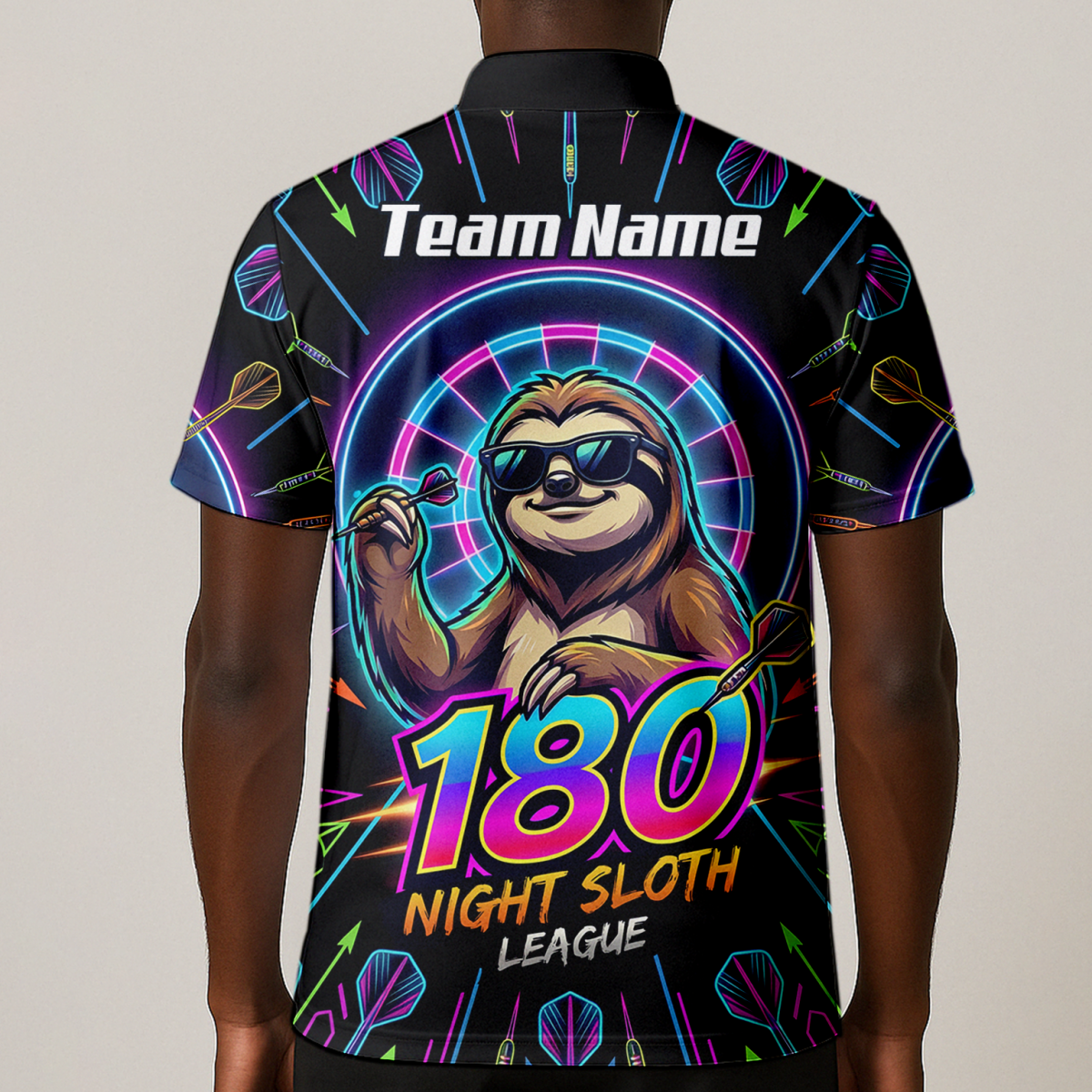 Dart Trikot Herren – Faultier 180 Night Sloth Neon Design Schwarz I5226 - Outfitsuche