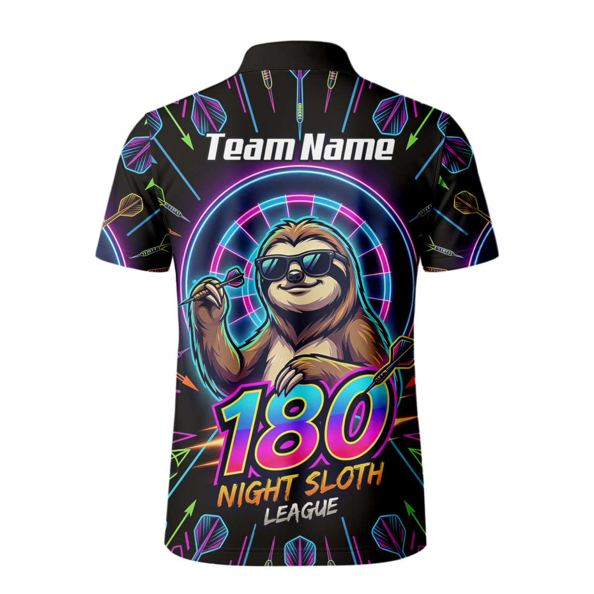 Dart Trikot Herren – Faultier 180 Night Sloth Neon Design Schwarz I5226 - Outfitsuche