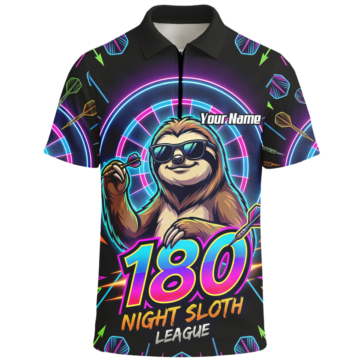 Dart Trikot Herren – Faultier 180 Night Sloth Neon Design Schwarz I5226 - Outfitsuche
