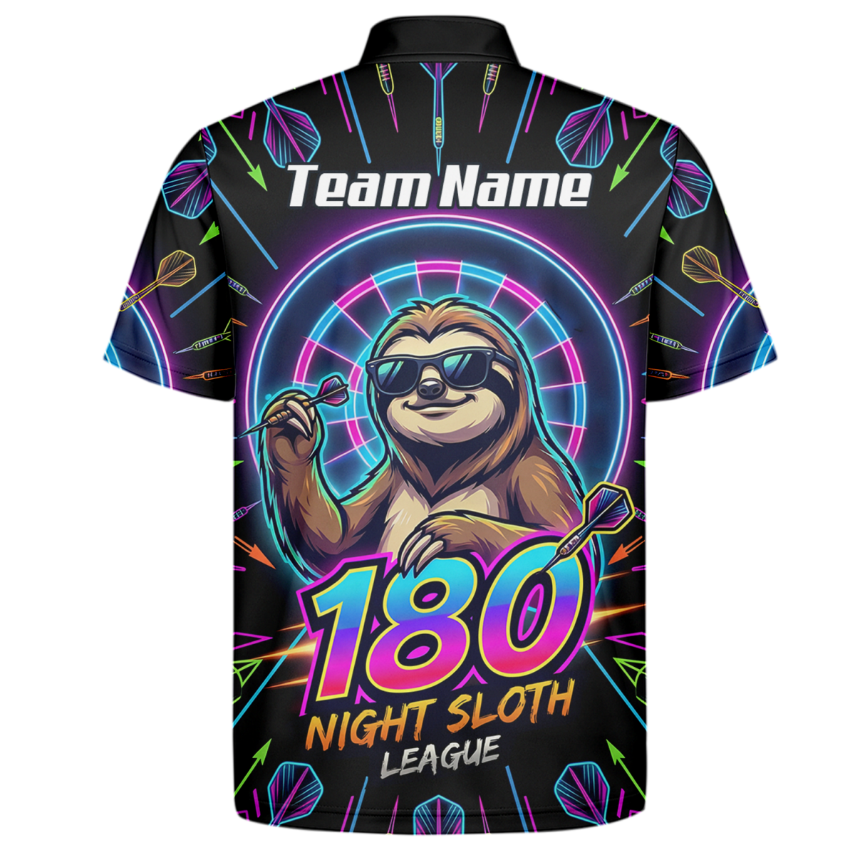 Dart Trikot Herren – Faultier 180 Night Sloth Neon Design Schwarz I5226 - Outfitsuche