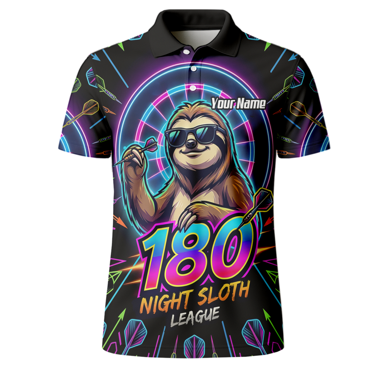Dart Trikot Herren – Faultier 180 Night Sloth Neon Design Schwarz I5226 - Outfitsuche