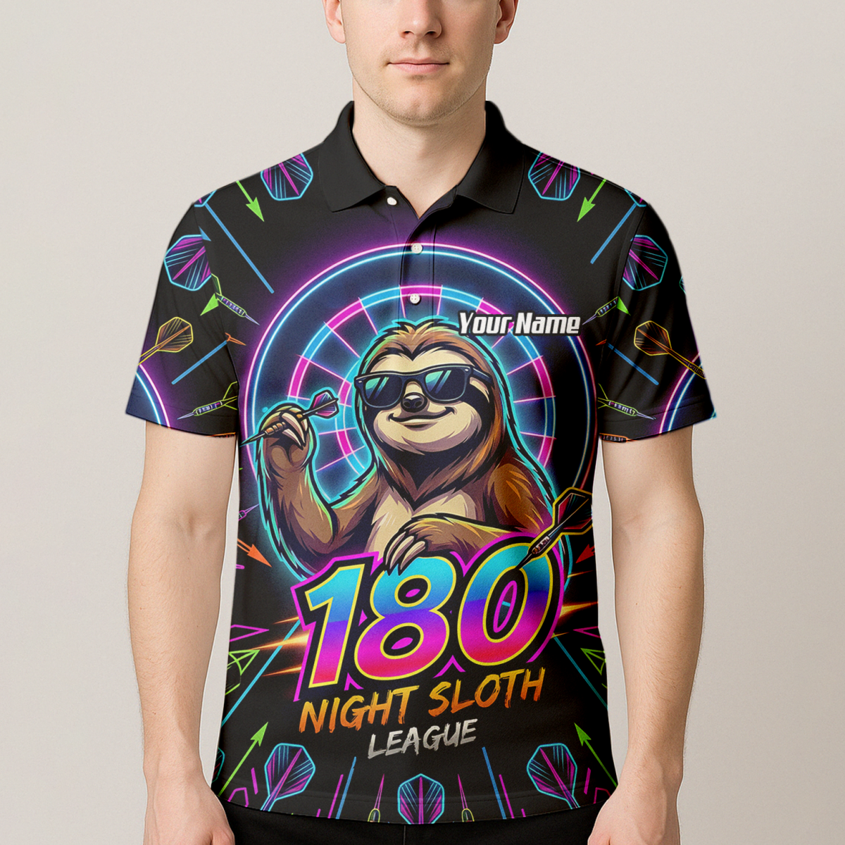 Dart Trikot Herren – Faultier 180 Night Sloth Neon Design Schwarz I5226 - Outfitsuche