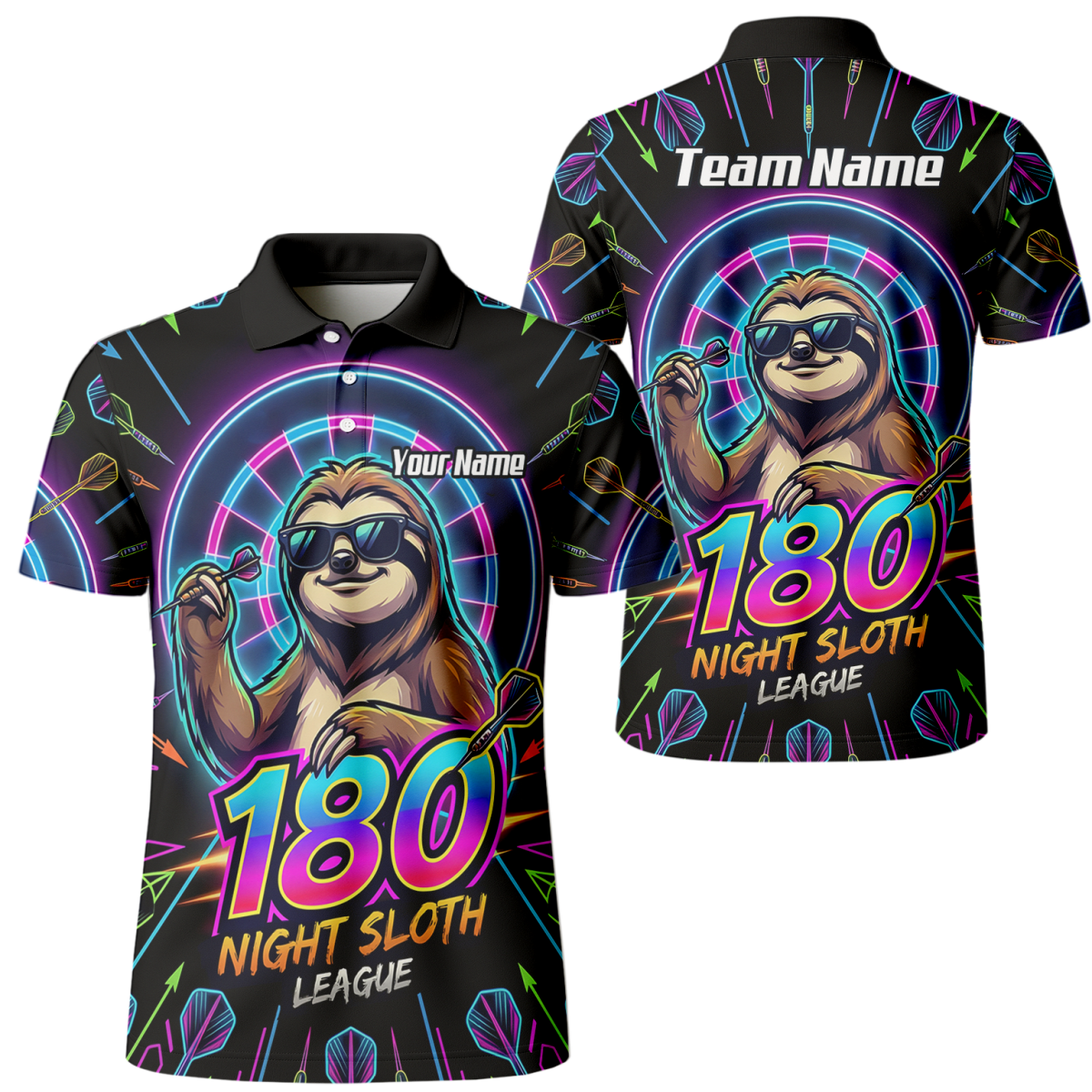 Dart Trikot Herren – Faultier 180 Night Sloth Neon Design Schwarz I5226 - Outfitsuche