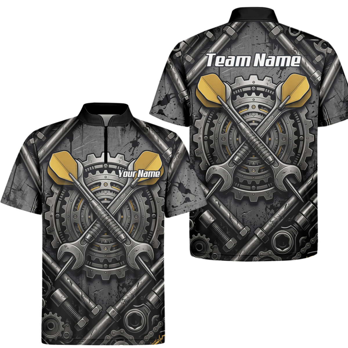 Dart Trikot Herren – Industrial Mechanik Zahnrad Design Schwarz Gold A4038 - Outfitsuche