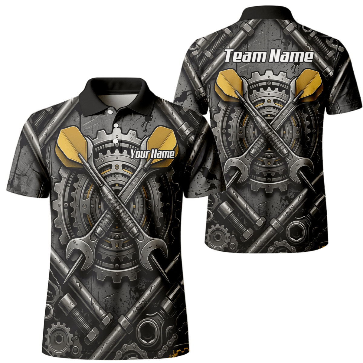 Dart Trikot Herren – Industrial Mechanik Zahnrad Design Schwarz Gold A4038 - Outfitsuche