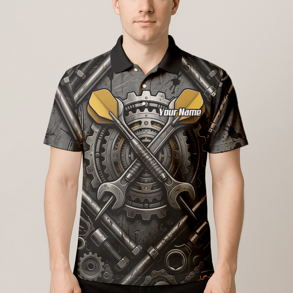 Dart Trikot Herren – Industrial Mechanik Zahnrad Design Schwarz Gold A4038 - Outfitsuche