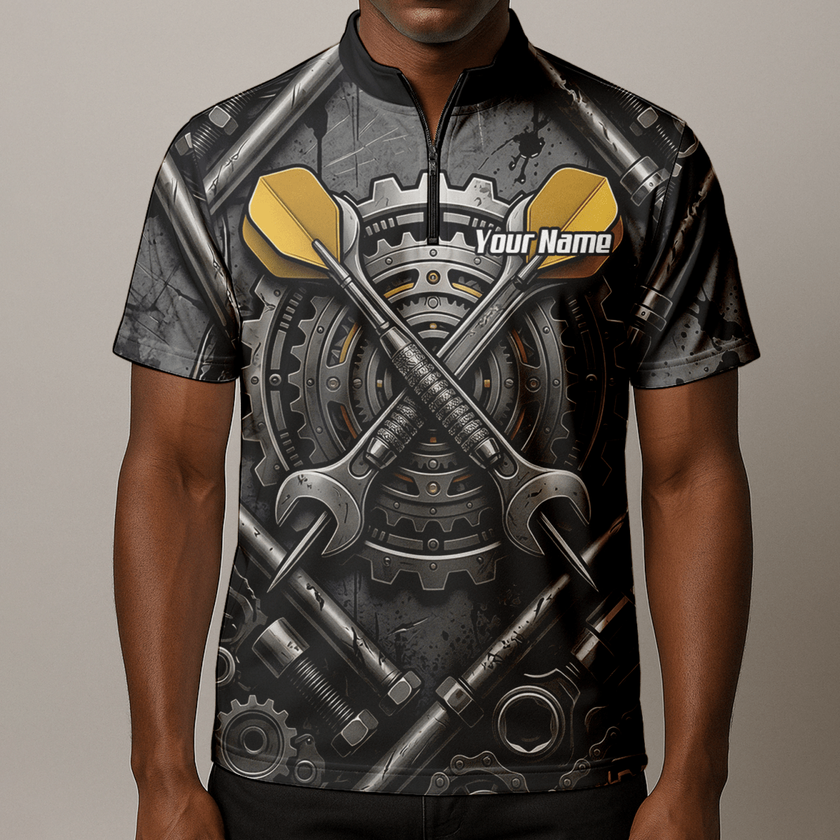 Dart Trikot Herren – Industrial Mechanik Zahnrad Design Schwarz Gold A4038 - Outfitsuche