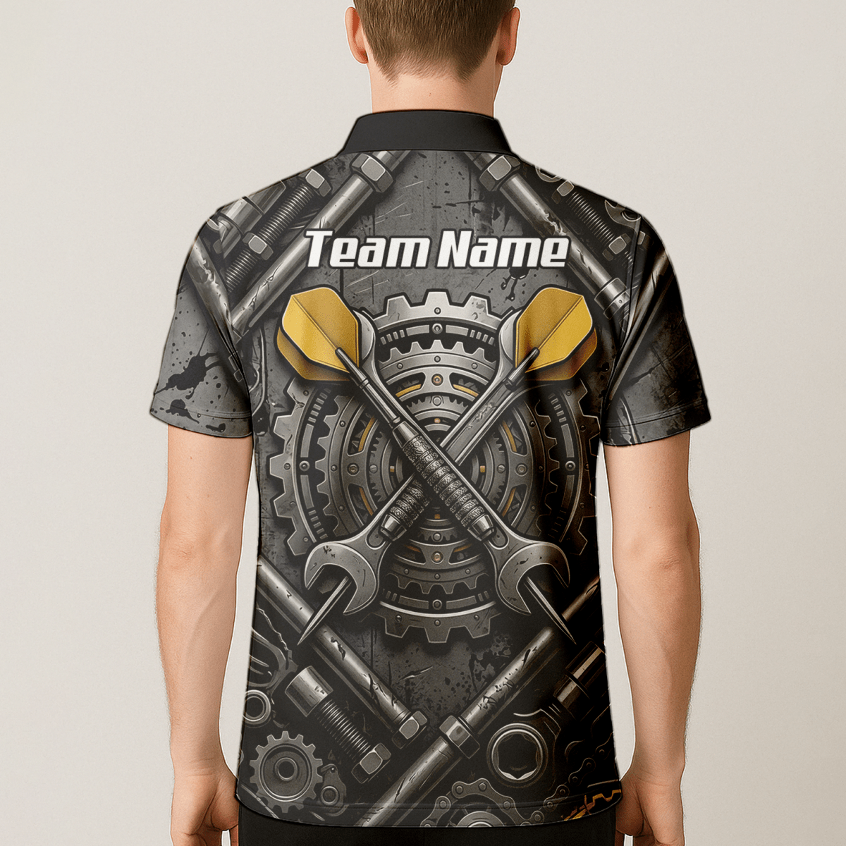Dart Trikot Herren – Industrial Mechanik Zahnrad Design Schwarz Gold A4038 - Outfitsuche