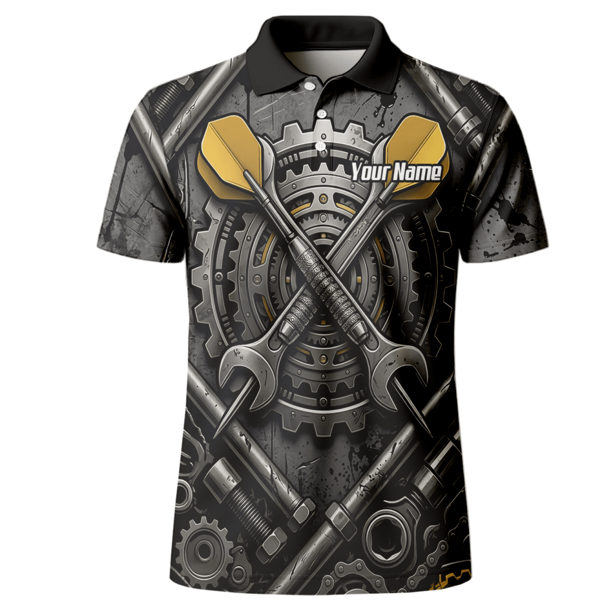 Dart Trikot Herren – Industrial Mechanik Zahnrad Design Schwarz Gold A4038 - Outfitsuche