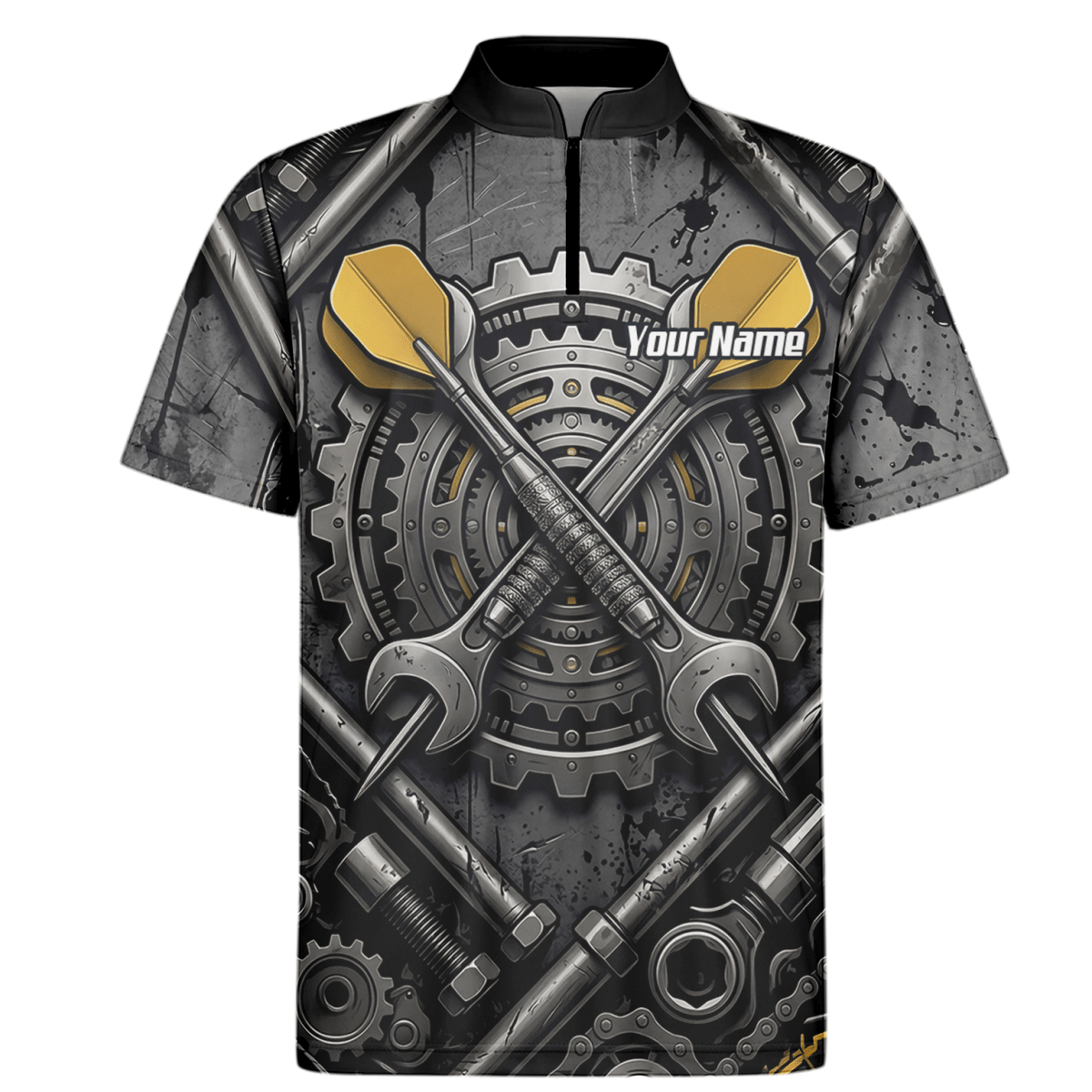 Dart Trikot Herren – Industrial Mechanik Zahnrad Design Schwarz Gold A4038 - Outfitsuche
