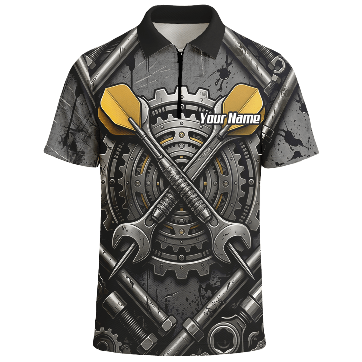 Dart Trikot Herren – Industrial Mechanik Zahnrad Design Schwarz Gold A4038 - Outfitsuche