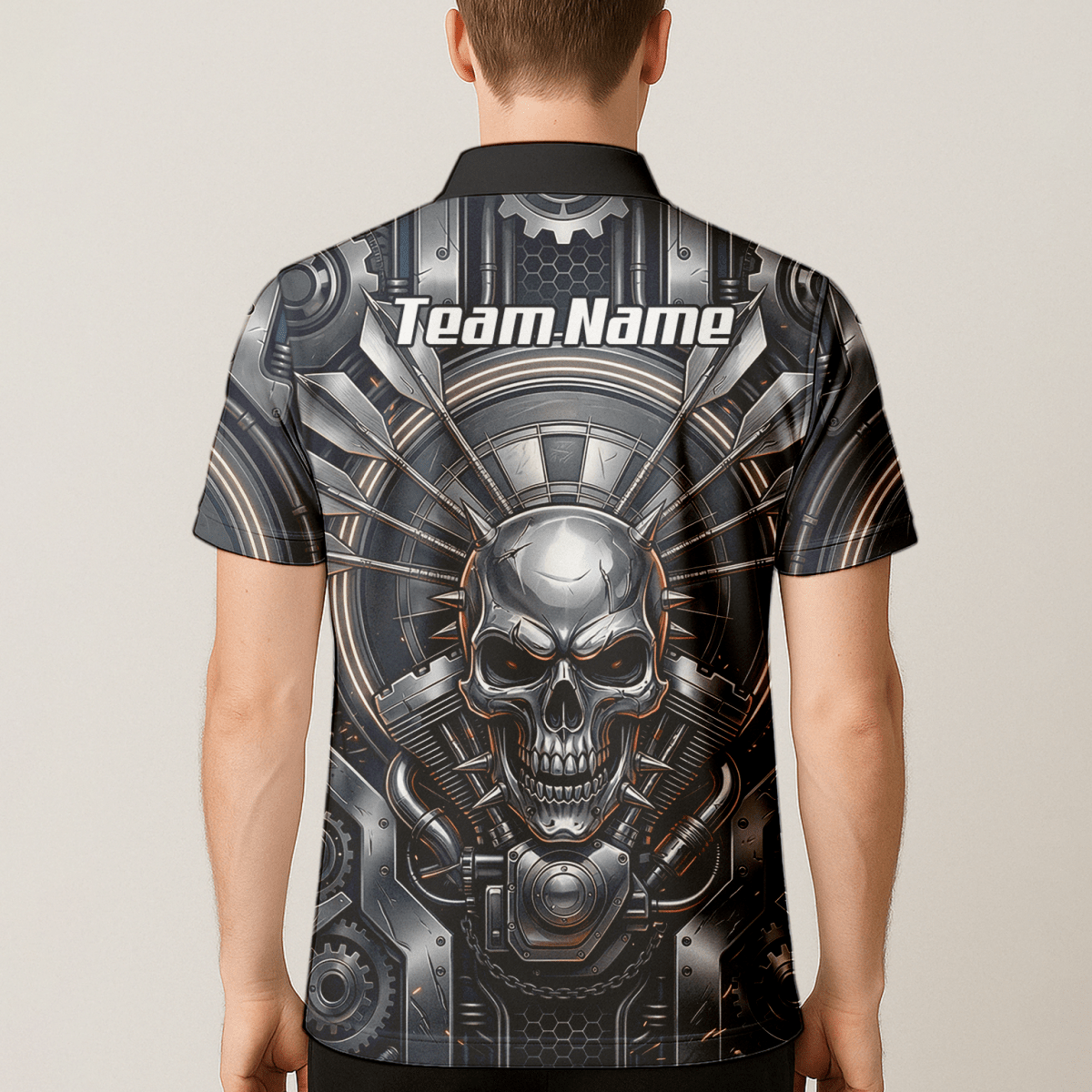 Dart Trikot Herren – Industrial Totenkopf Design in Schwarz & Silber M6840 - Outfitsuche