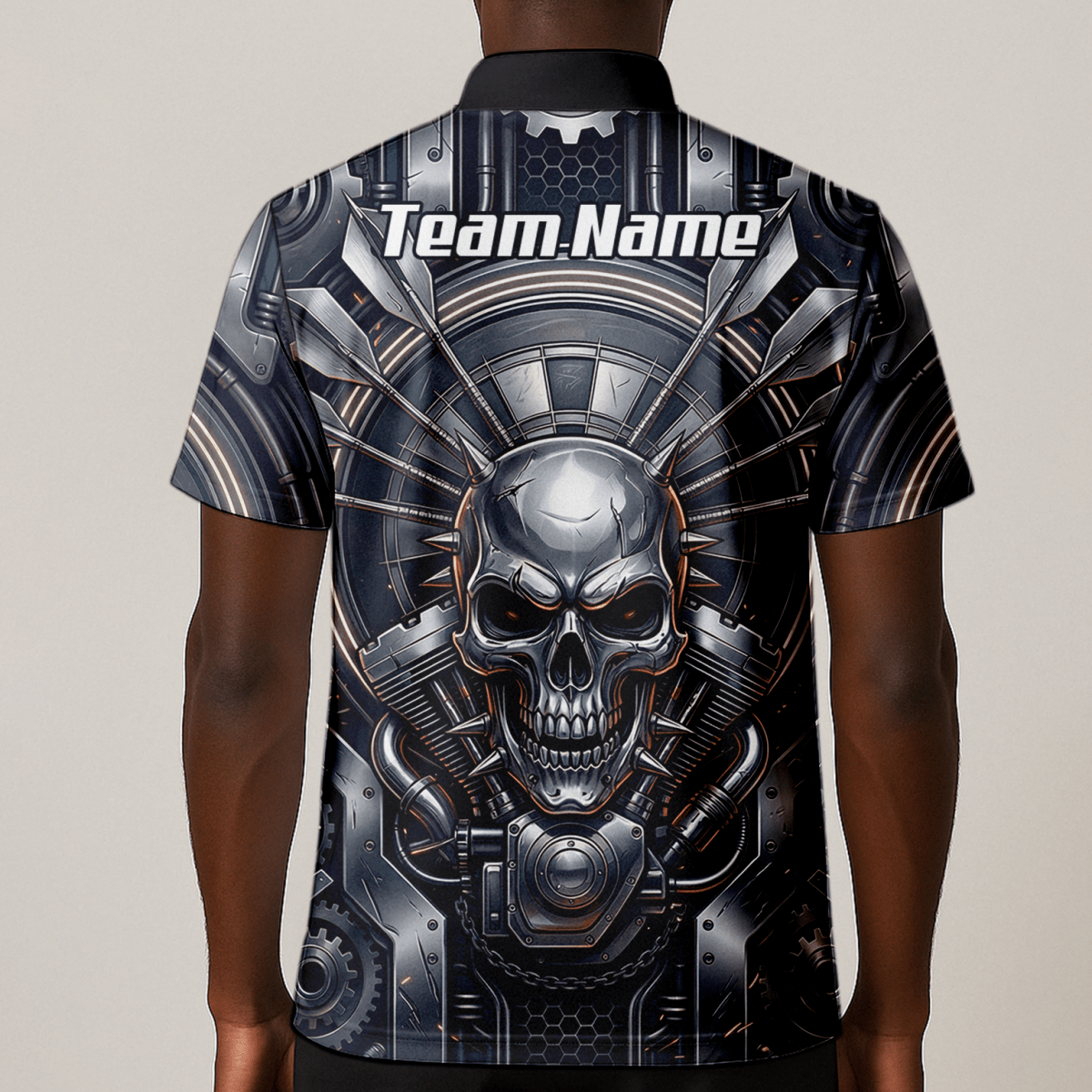 Dart Trikot Herren – Industrial Totenkopf Design in Schwarz & Silber M6840 - Outfitsuche