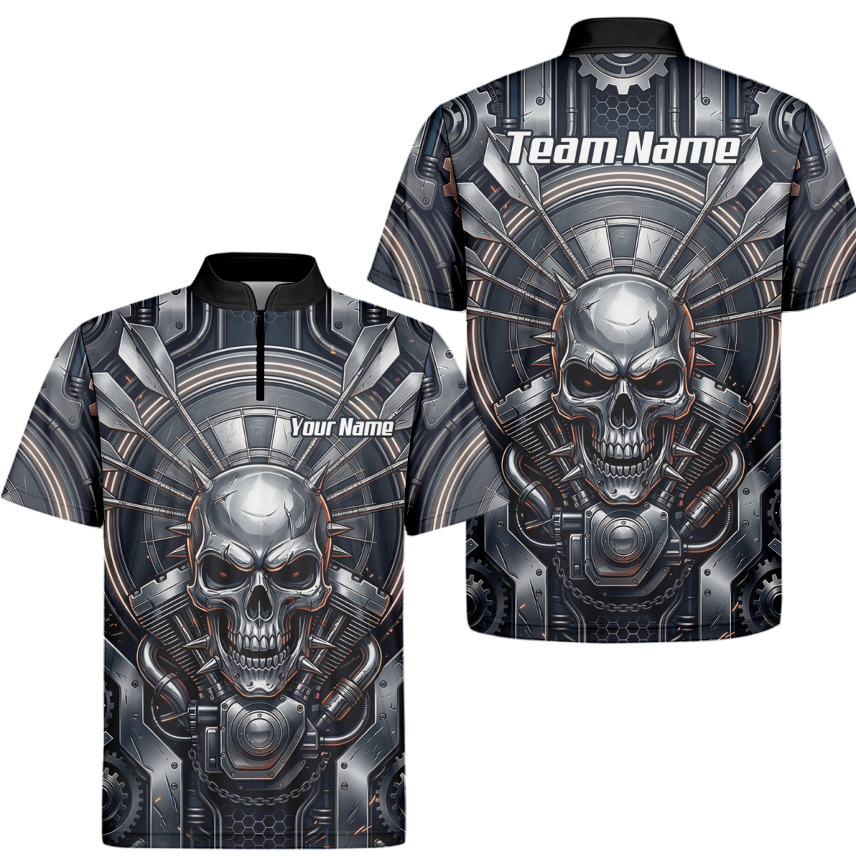Dart Trikot Herren – Industrial Totenkopf Design in Schwarz & Silber M6840 - Outfitsuche