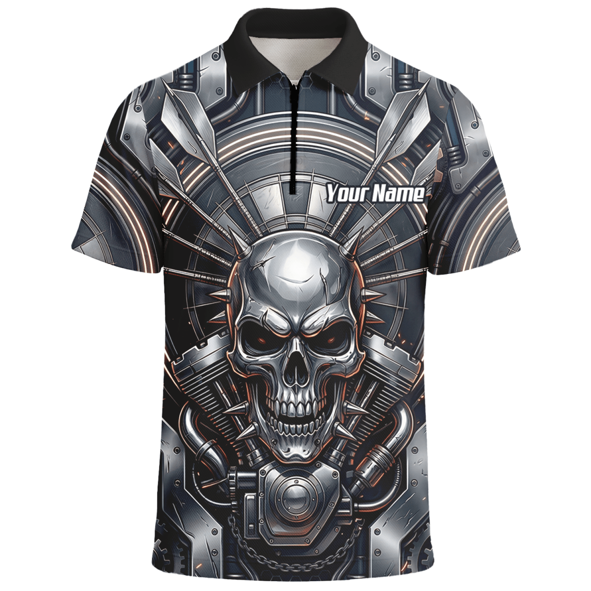 Dart Trikot Herren – Industrial Totenkopf Design in Schwarz & Silber M6840 - Outfitsuche