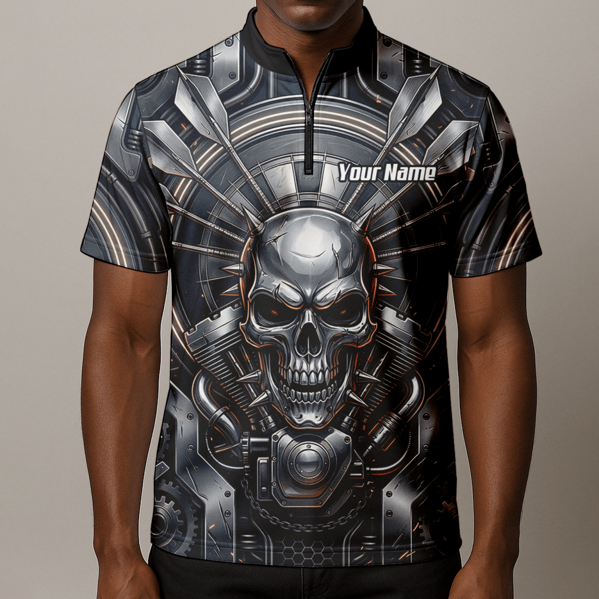 Dart Trikot Herren – Industrial Totenkopf Design in Schwarz & Silber M6840 - Outfitsuche
