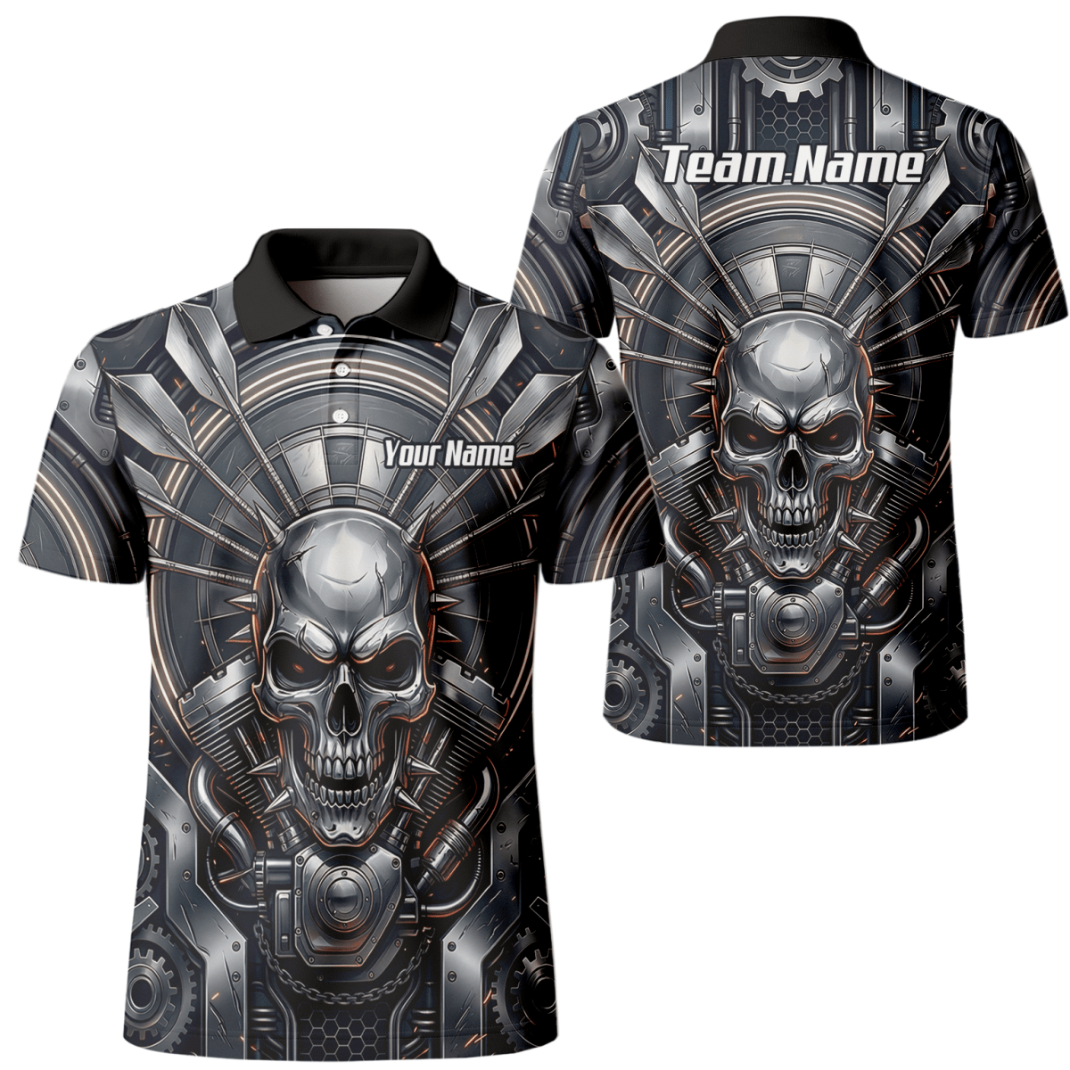 Dart Trikot Herren – Industrial Totenkopf Design in Schwarz & Silber M6840 - Outfitsuche