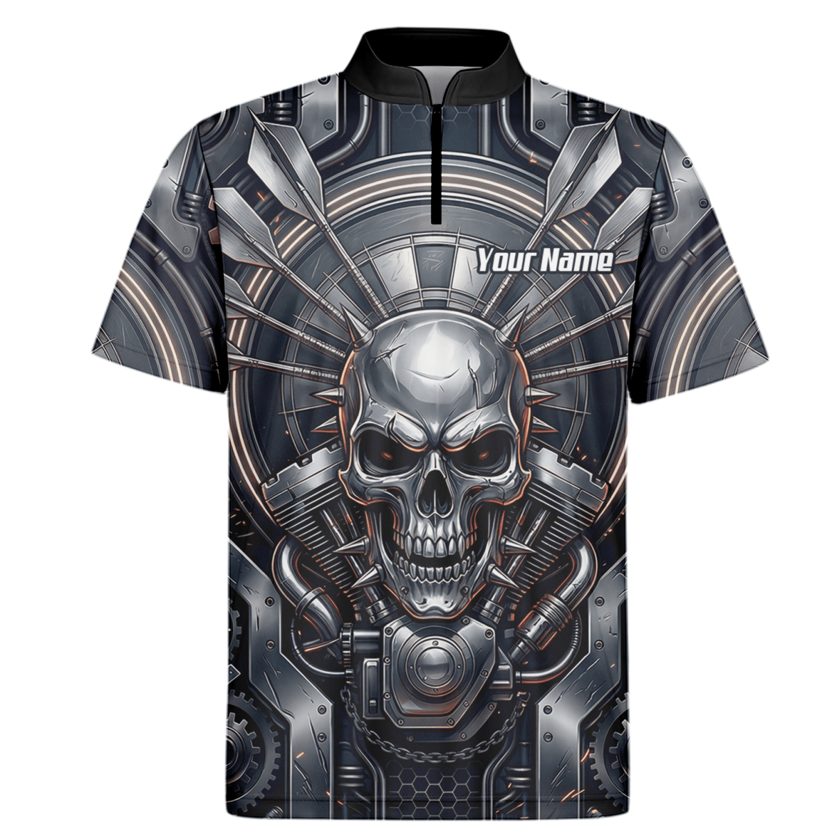 Dart Trikot Herren – Industrial Totenkopf Design in Schwarz & Silber M6840 - Outfitsuche