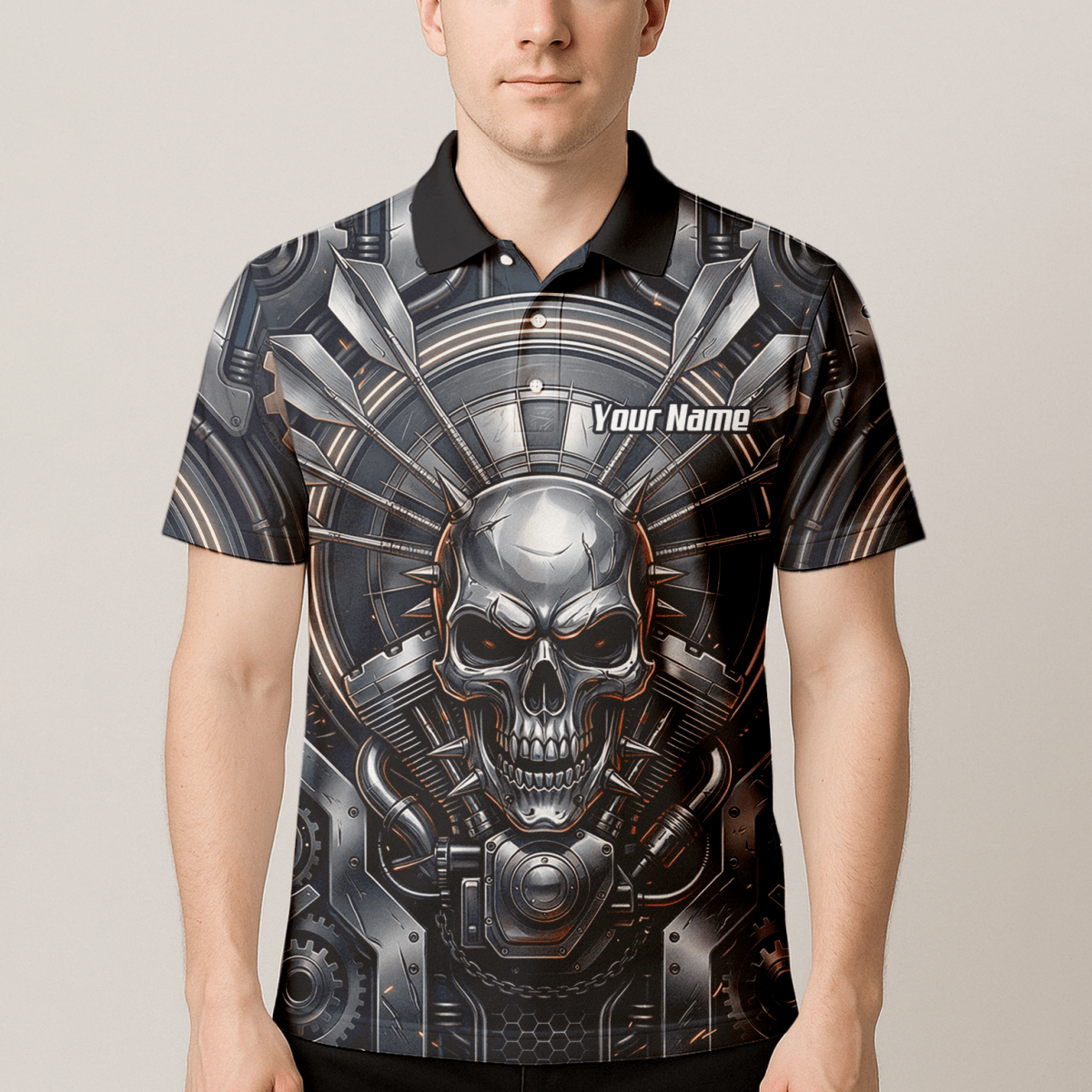 Dart Trikot Herren – Industrial Totenkopf Design in Schwarz & Silber M6840 - Outfitsuche