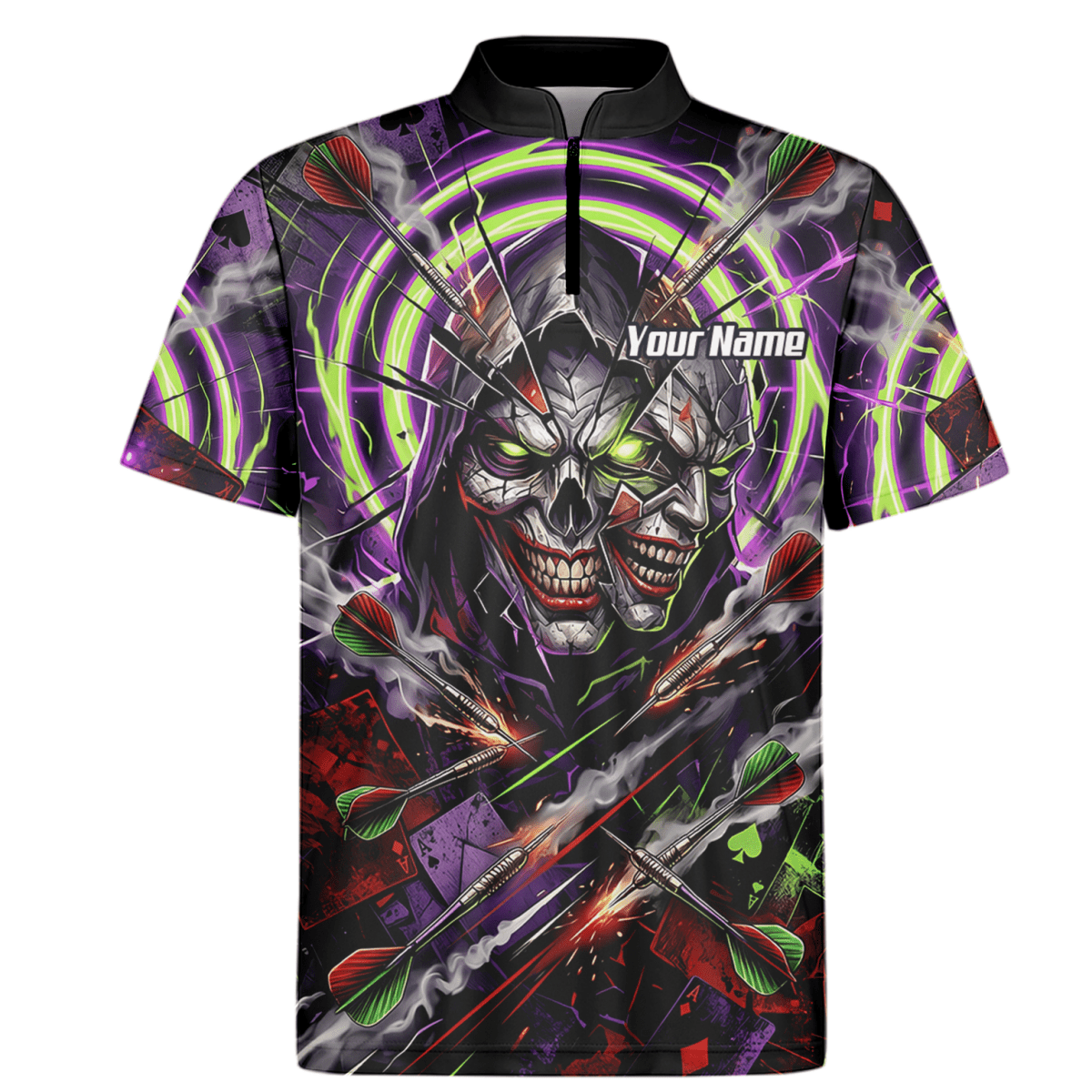 Dart Trikot Herren – Joker Totenkopf Neon Grün Violett Personalisierbar B1668 - Outfitsuche
