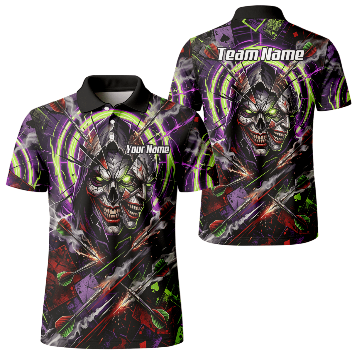 Dart Trikot Herren – Joker Totenkopf Neon Grün Violett Personalisierbar B1668 - Outfitsuche