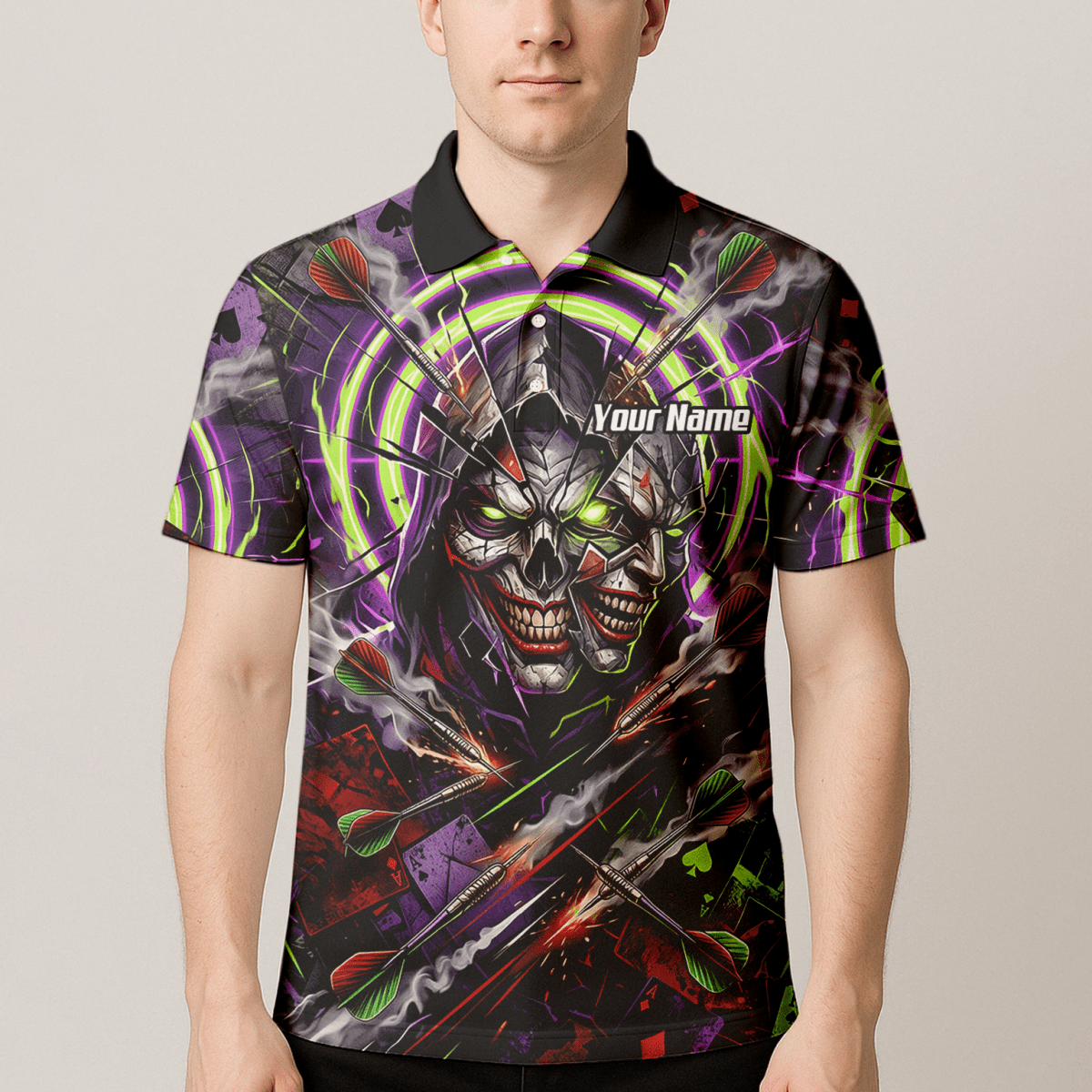 Dart Trikot Herren – Joker Totenkopf Neon Grün Violett Personalisierbar B1668 - Outfitsuche