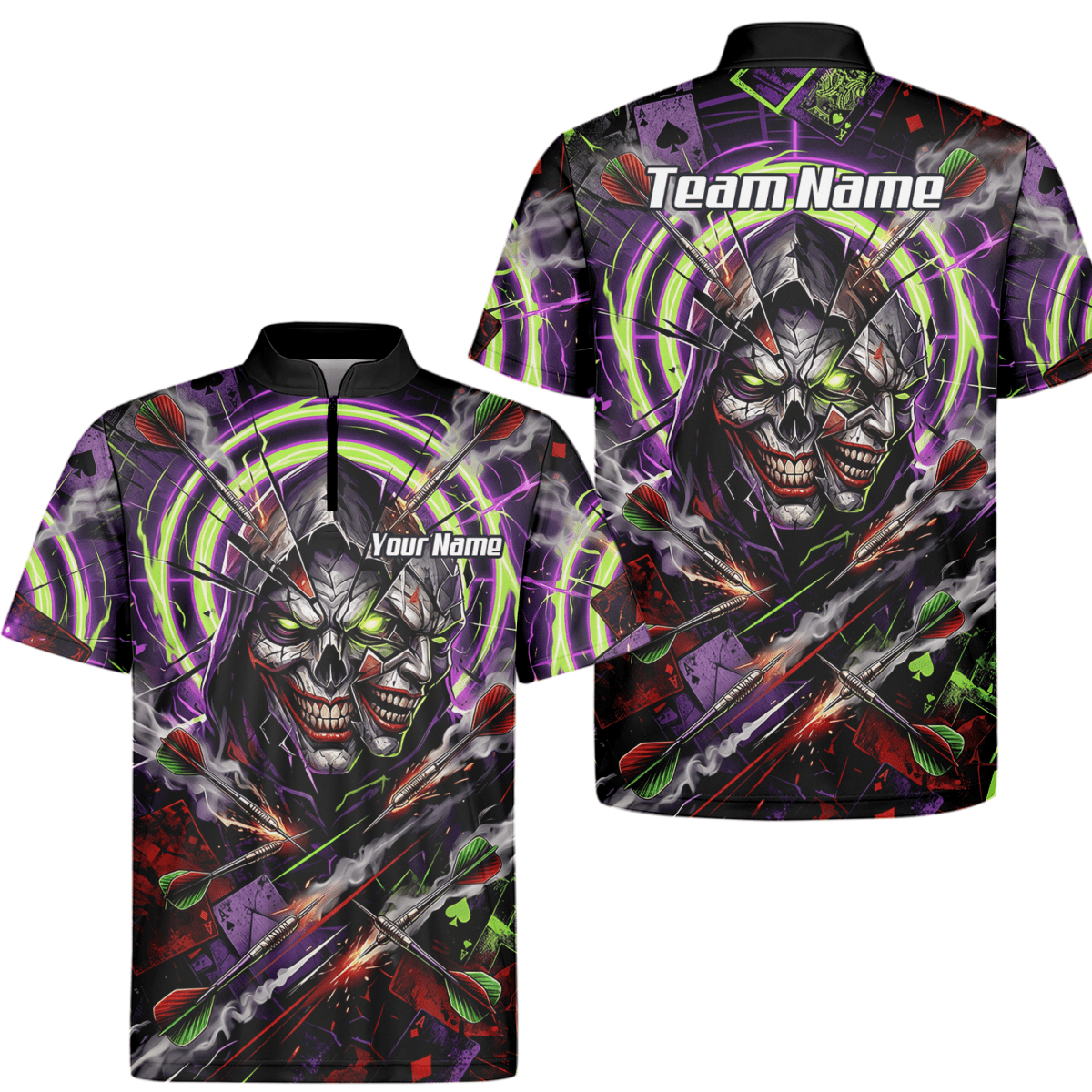 Dart Trikot Herren – Joker Totenkopf Neon Grün Violett Personalisierbar B1668 - Outfitsuche