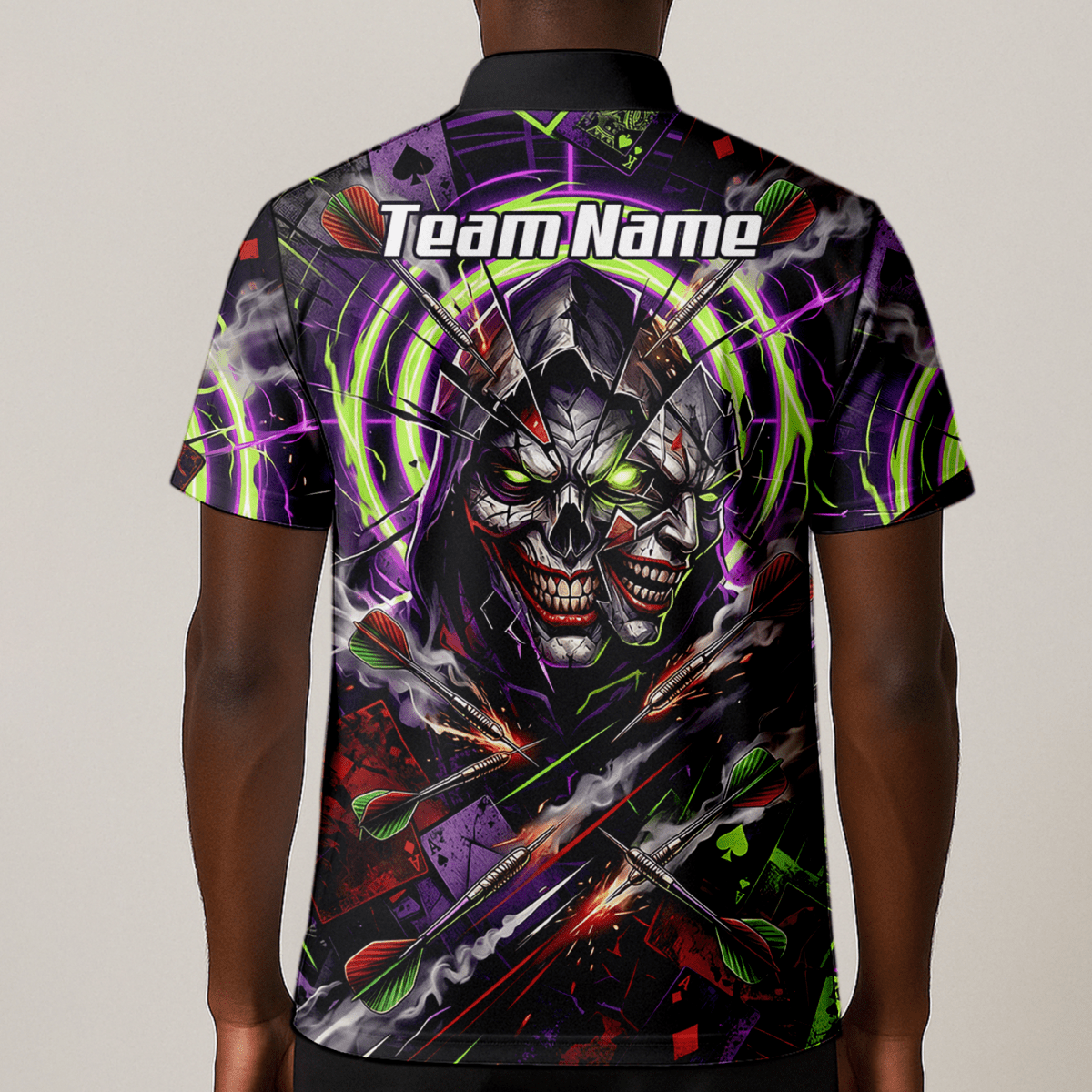 Dart Trikot Herren – Joker Totenkopf Neon Grün Violett Personalisierbar B1668 - Outfitsuche