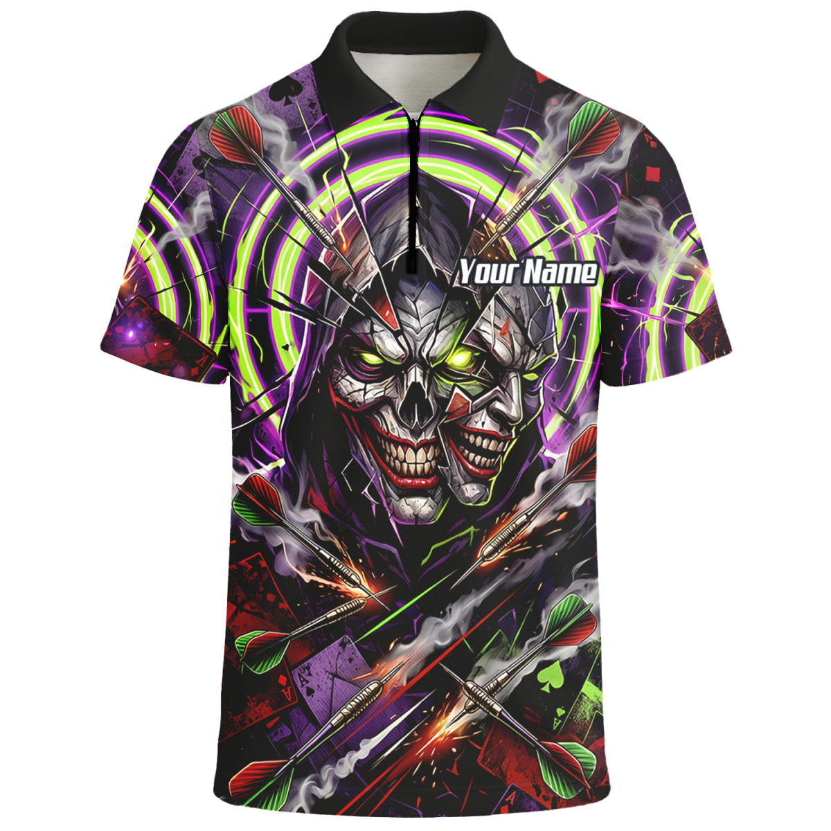 Dart Trikot Herren – Joker Totenkopf Neon Grün Violett Personalisierbar B1668 - Outfitsuche
