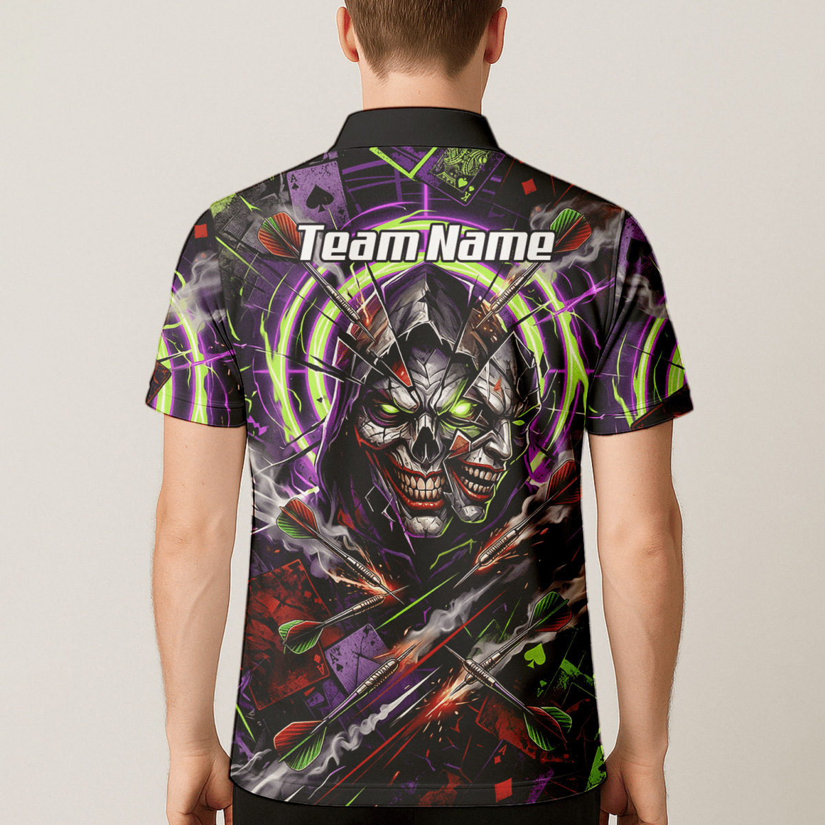 Dart Trikot Herren – Joker Totenkopf Neon Grün Violett Personalisierbar B1668 - Outfitsuche
