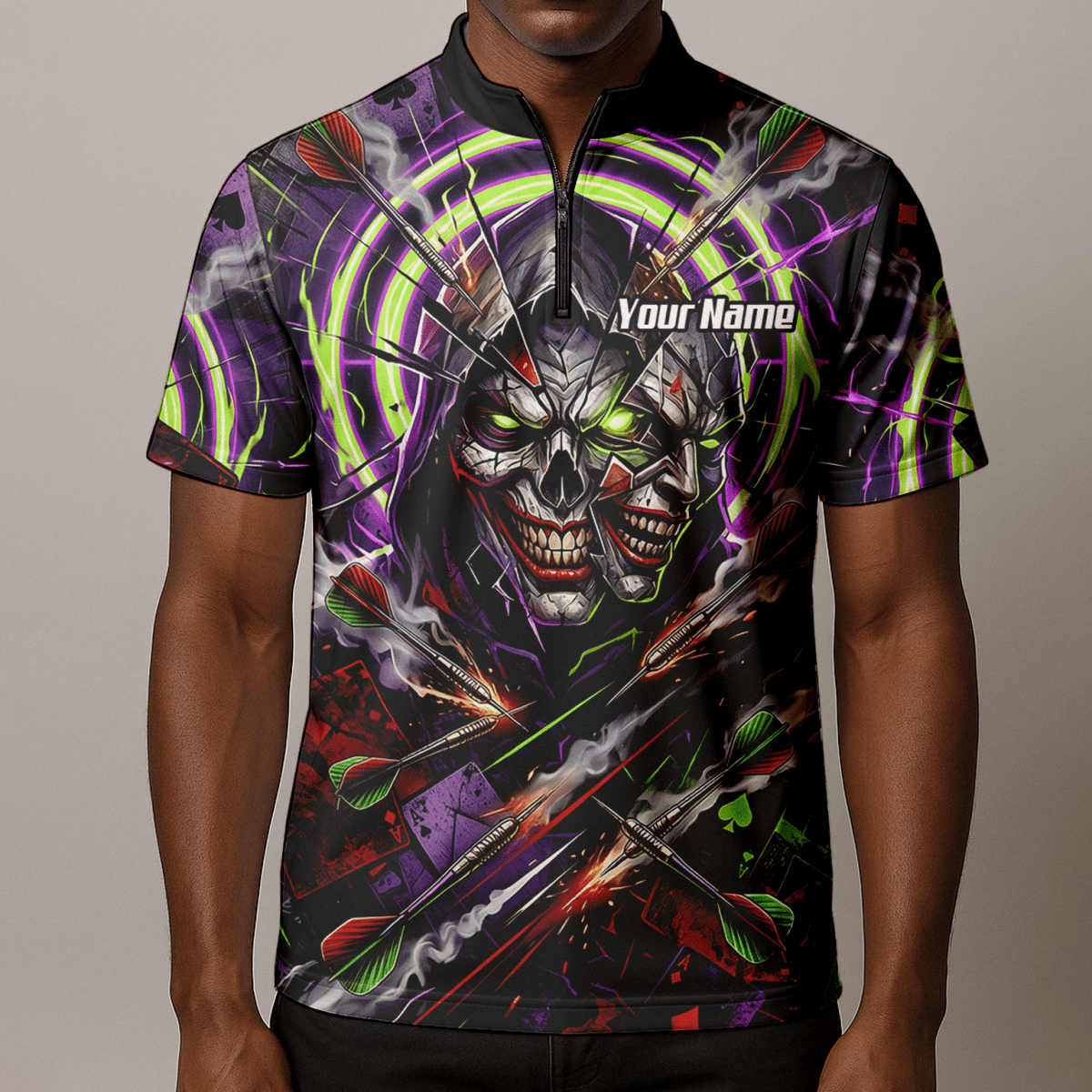 Dart Trikot Herren – Joker Totenkopf Neon Grün Violett Personalisierbar B1668 - Outfitsuche