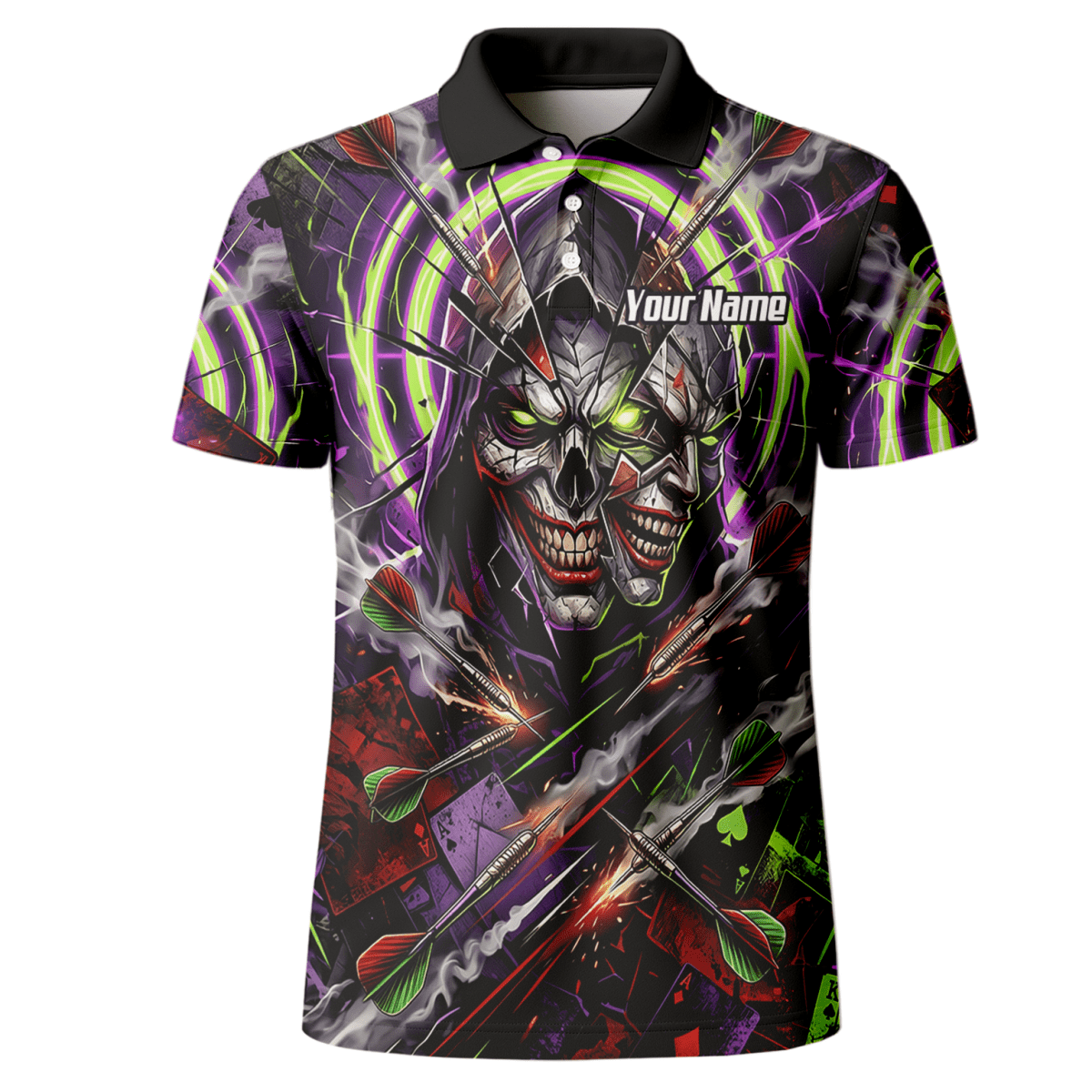 Dart Trikot Herren – Joker Totenkopf Neon Grün Violett Personalisierbar B1668 - Outfitsuche
