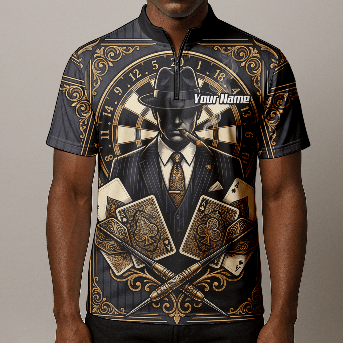 Dart Trikot Herren – Mafia Gentleman Poker Design Schwarz Gold A7182 - Outfitsuche