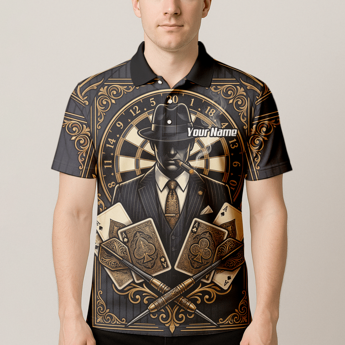 Dart Trikot Herren – Mafia Gentleman Poker Design Schwarz Gold A7182 - Outfitsuche