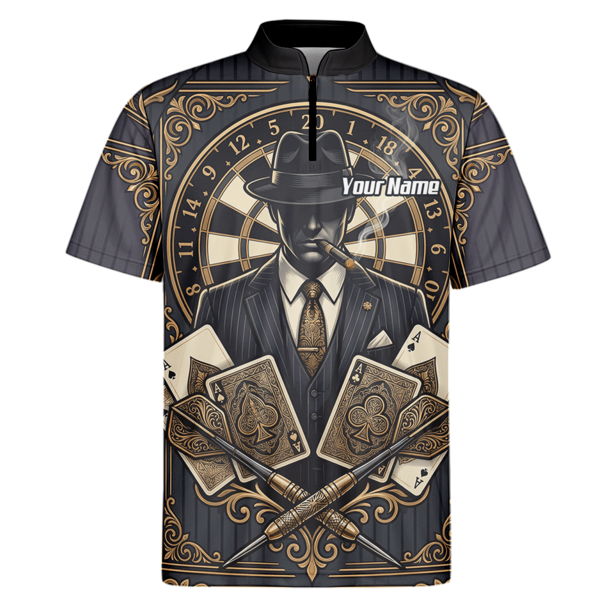 Dart Trikot Herren – Mafia Gentleman Poker Design Schwarz Gold A7182 - Outfitsuche