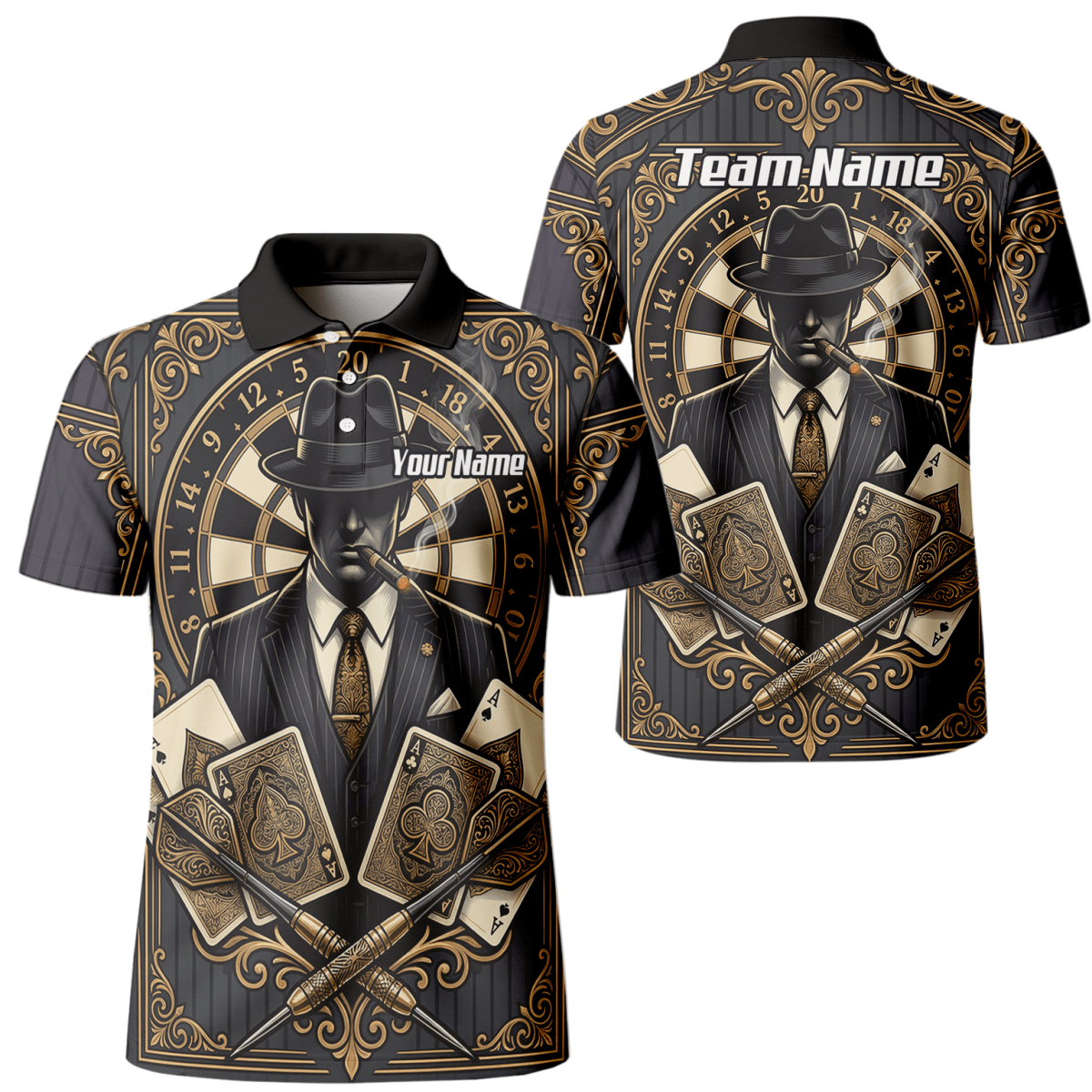 Dart Trikot Herren – Mafia Gentleman Poker Design Schwarz Gold A7182 - Outfitsuche