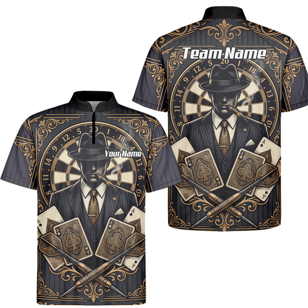 Dart Trikot Herren – Mafia Gentleman Poker Design Schwarz Gold A7182 - Outfitsuche