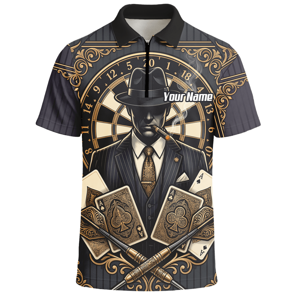Dart Trikot Herren – Mafia Gentleman Poker Design Schwarz Gold A7182 - Outfitsuche